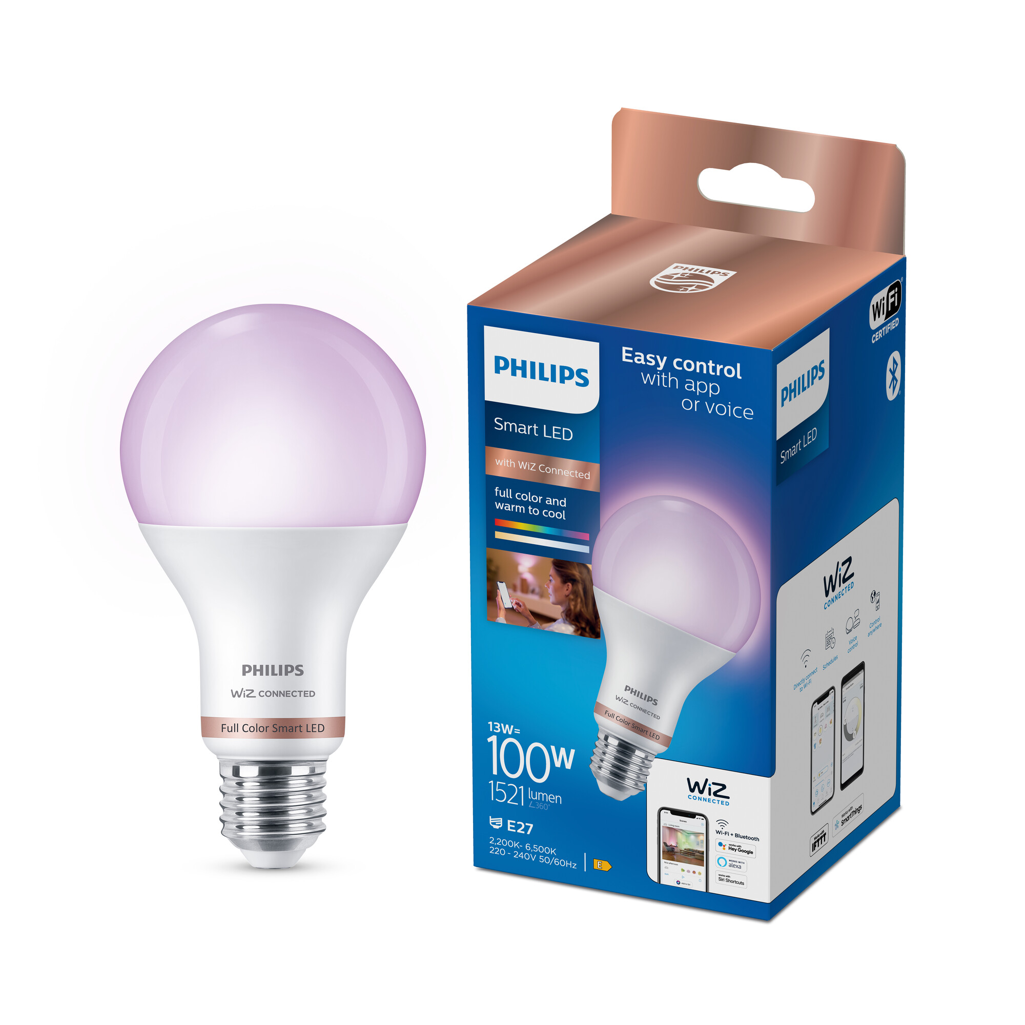 Philips Smart Tunable White and standaard lamp dimbaar - E27 13W 1521lm
